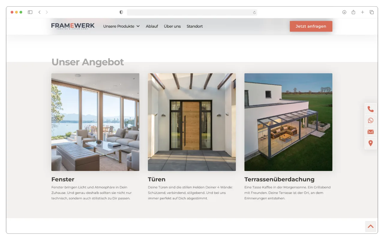 Webdesign Referenzen Framewerk Fenster