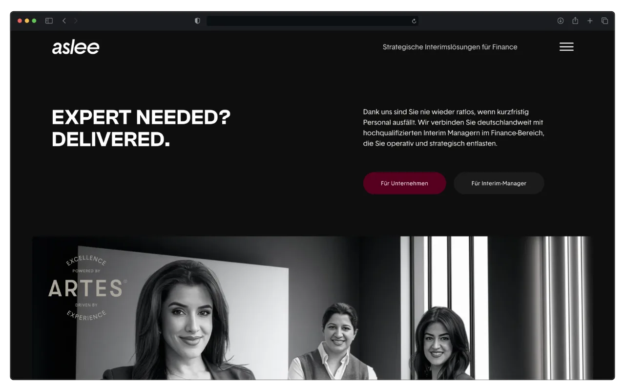 Webdesign Referenzen aslee Interim Management